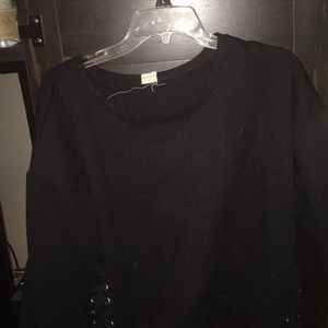 Black Cropped Sweatshirt with Ties